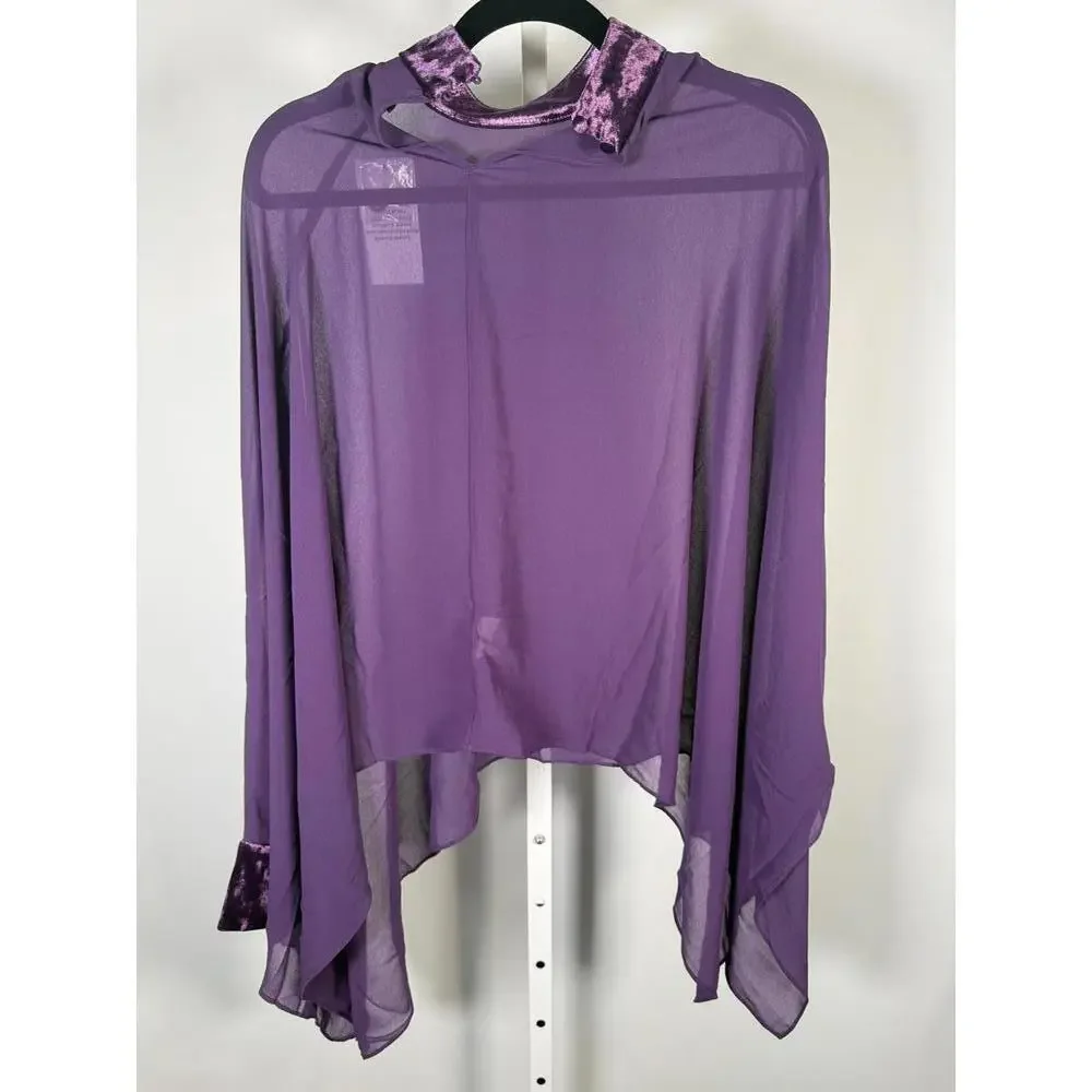 NWT G by Giuliana Women's Black Label Chiffon Poncho Velour Trim Purple Size XS - Picture 3 of 8